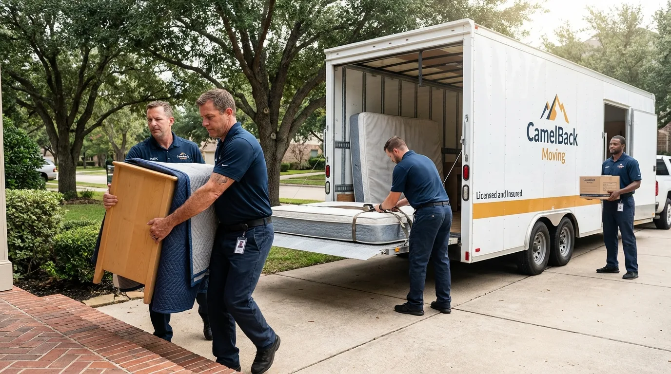 Crew loading residential truck for cross-state move from Pendleton, OR
