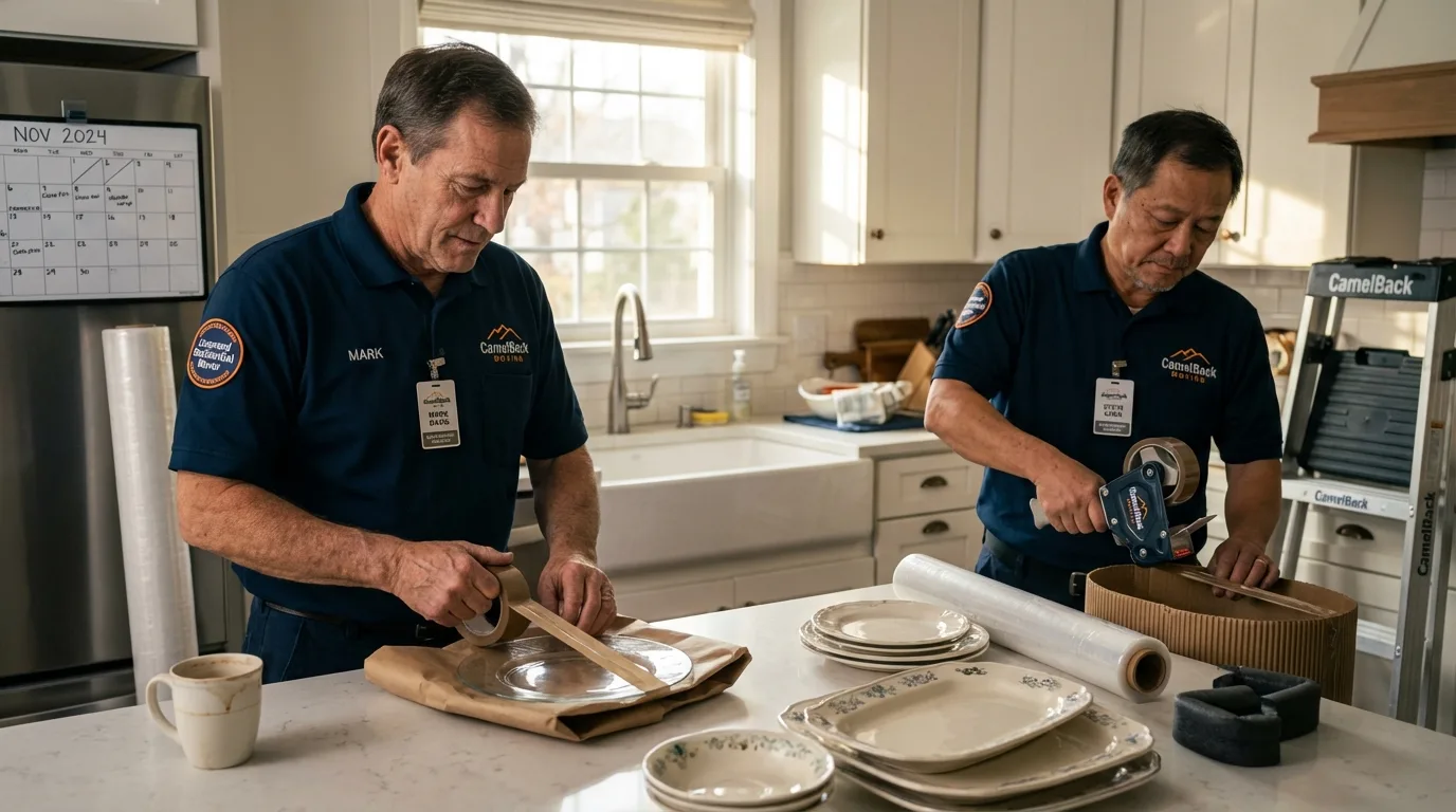 Professional crew packing kitchen dishware in Pendleton, OR